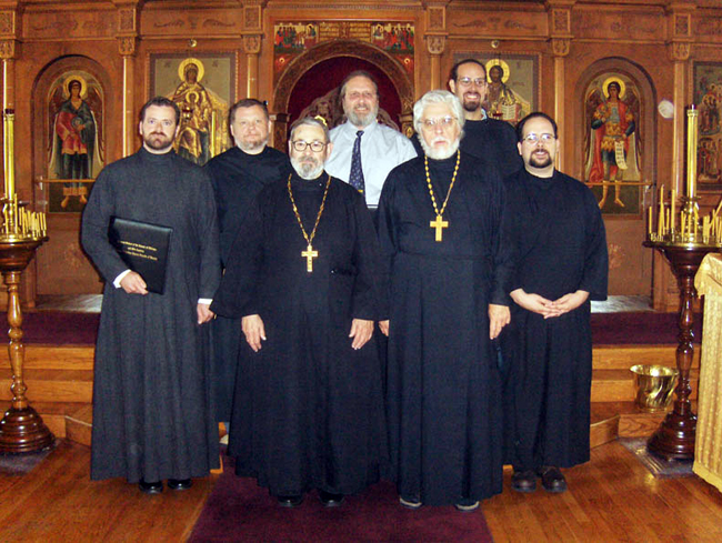 Graduating Class '2008 - Matthew Harrington, Mrs. Ruth Hrebinka, Rdr. Philosophos Uhlman, Priest Michael van Opstall (Rdr. Samouil Vichnevskii from Victoria, Australia - absent) at the Cathedral of the Protection of the Mother of God in Des Plaines, Illinois Graduating Class '2007 - Matthew Harrington, Mrs. Ruth Hrebinka, Rdr. Philosophos Uhlman, Priest Michael van Opstall (Rdr. Samouil Vichnevskii from Victoria, Australia - absent) at the Cathedral of the Protection of the Mother of God in Des Plaines, Illinois
